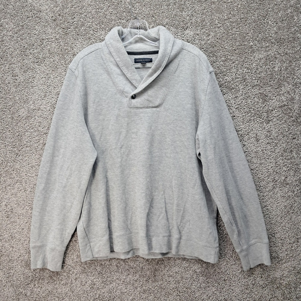Banana Republic Mens Gray Cotton Shawl Collar Elbow Patch Sweatshirt Large 7647